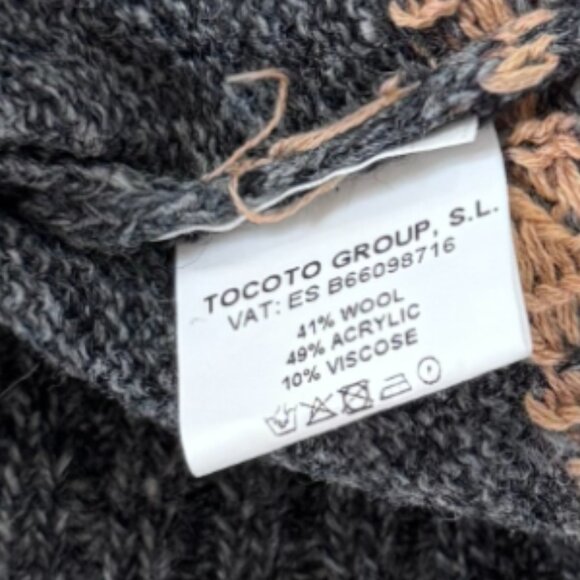 TOCOTO VINTAGE - KNIT LONG SLEEVE TOP - GREY/TAN - 41%WOOL - 10Y - Picture 3 of 4